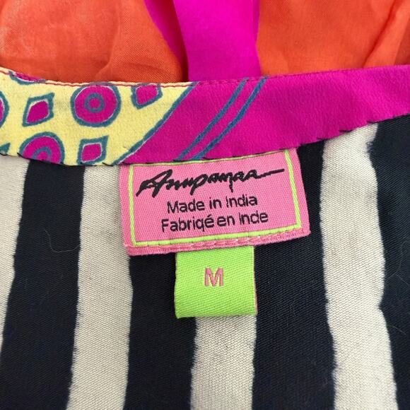 Anupamaa Silk Mixed Print Maxi Dress Striped Bodice Orange Pink Womens Medium - Picture 6 of 7
